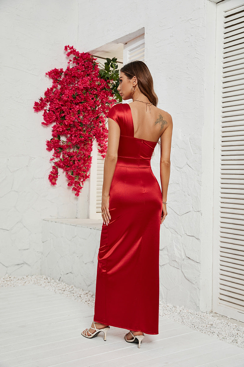 Women's Diagonal Neck Sexy Split Dress CD567