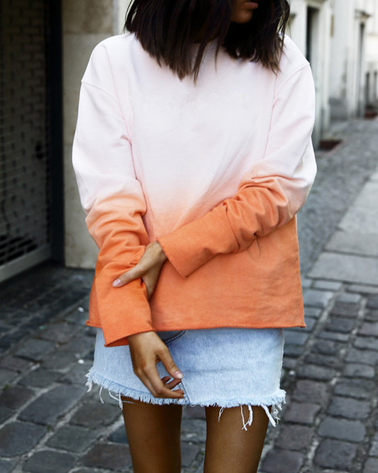 Long Sleeve Dyed Printed Round Neck Loose Sweater CD384