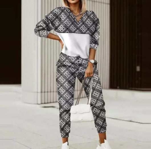 Women's Vintage Printed Hoodie & Pant Sets Black