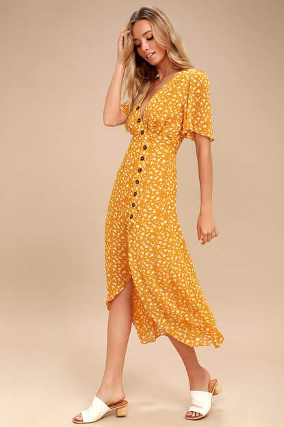 V-neck Short Sleeved Floral Irregular Dress CD385