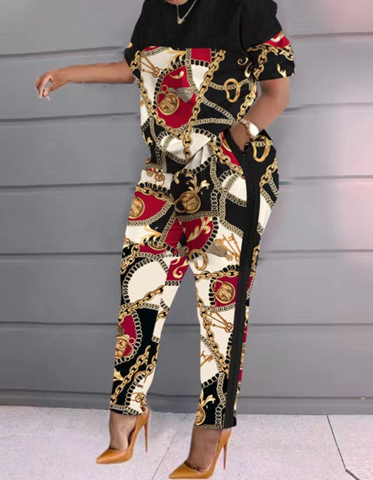 Women's Vintage Printed Top & Pant Sets Black