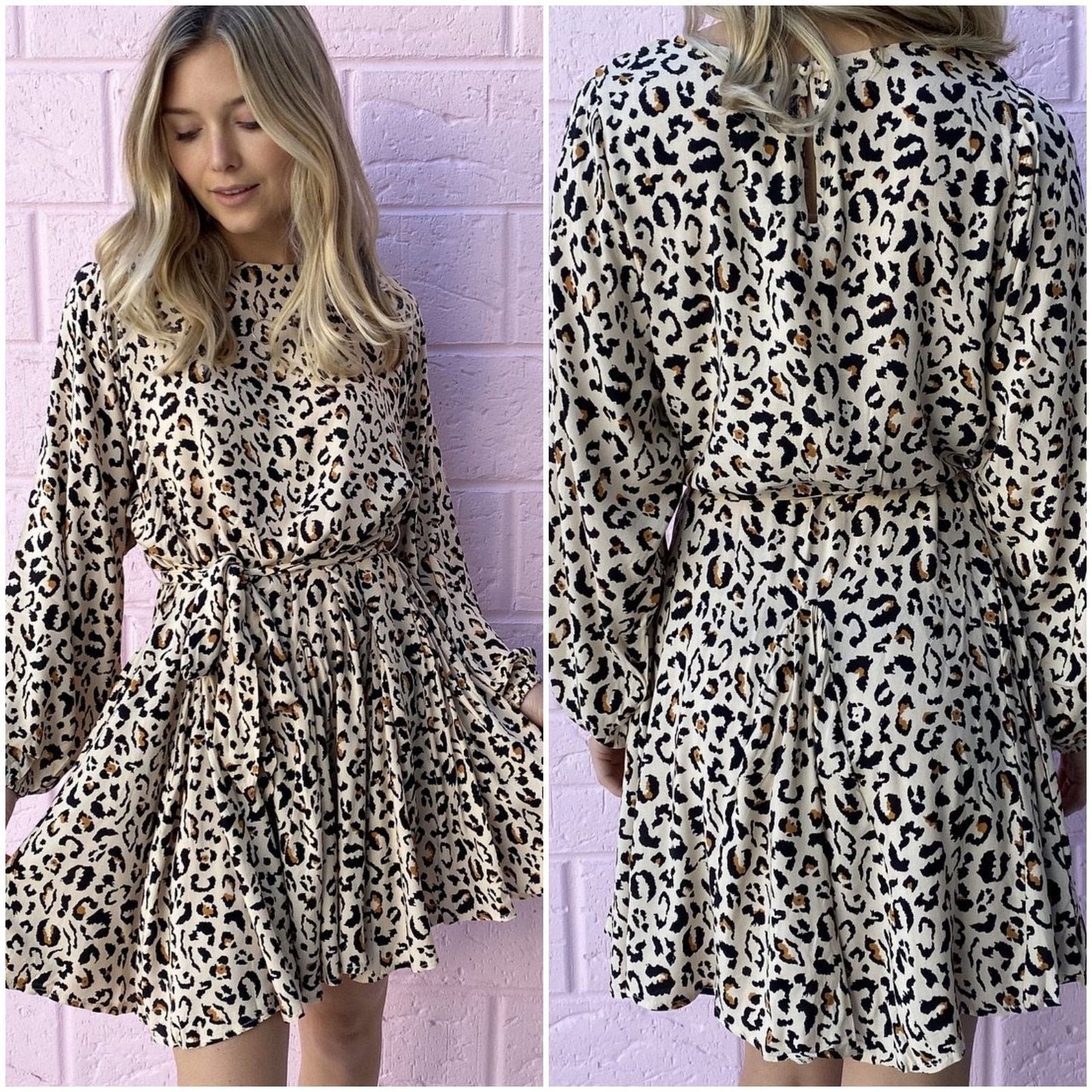 Leopard Print Ruffle Lace Up Dress CD379