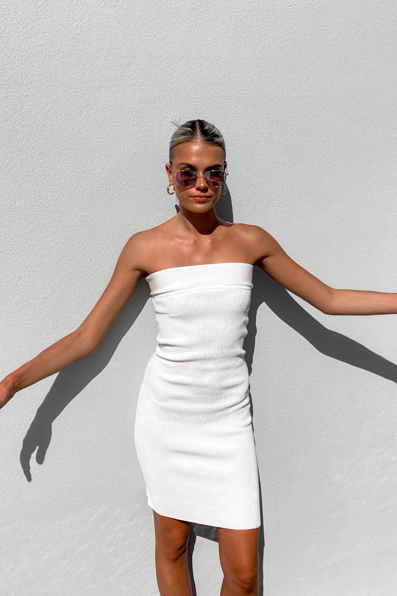 Off Shoulder Knitted Ribbed Neckline Hip Dress CD210