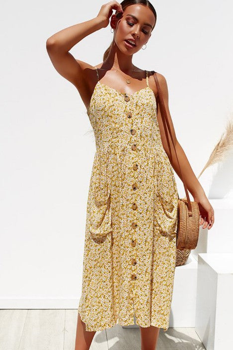 Sling Printed Sleeveless V-neck Dress CD317