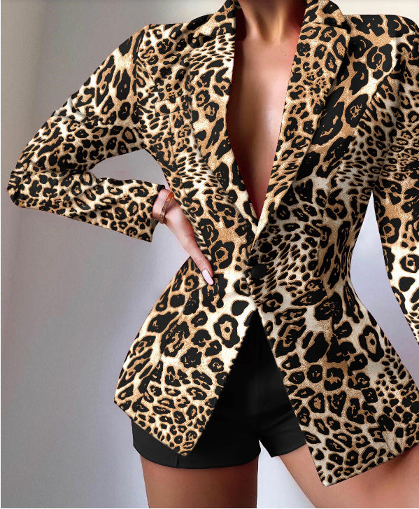 Women's V-Neck Patterned Suit Jacket & Pant Sets