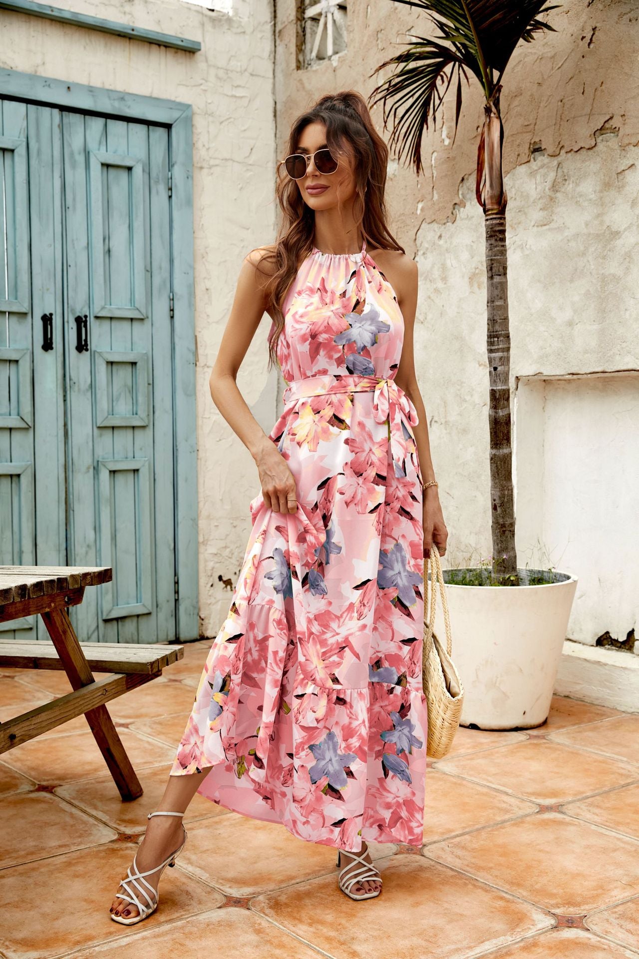 Women's Print Off-the-shoulder Crewneck Dress CD531