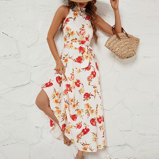 Women's Printed High Neck Lace Up Dress CD550