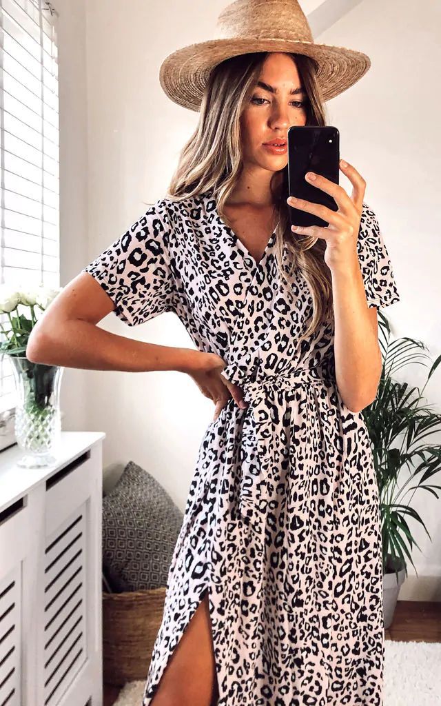 Leopard Print V-neck Short Sleeve Street Dress CD292