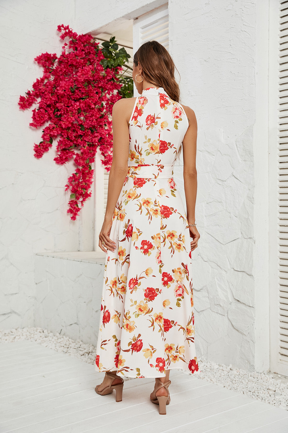Women's Printed High Neck Lace Up Dress CD550