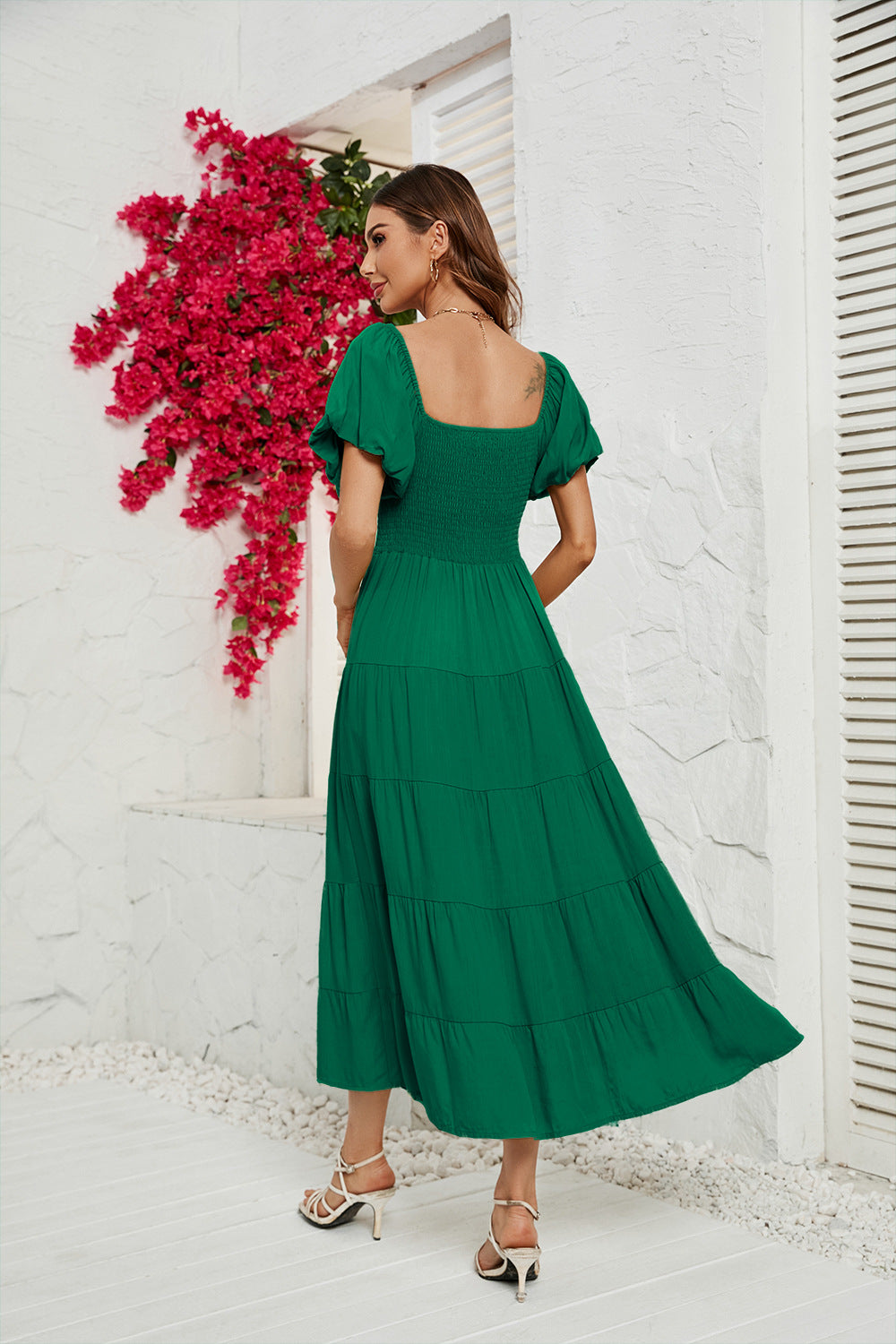 Women's High Waist Bubble Sleeve Wrap Up Dress CD551