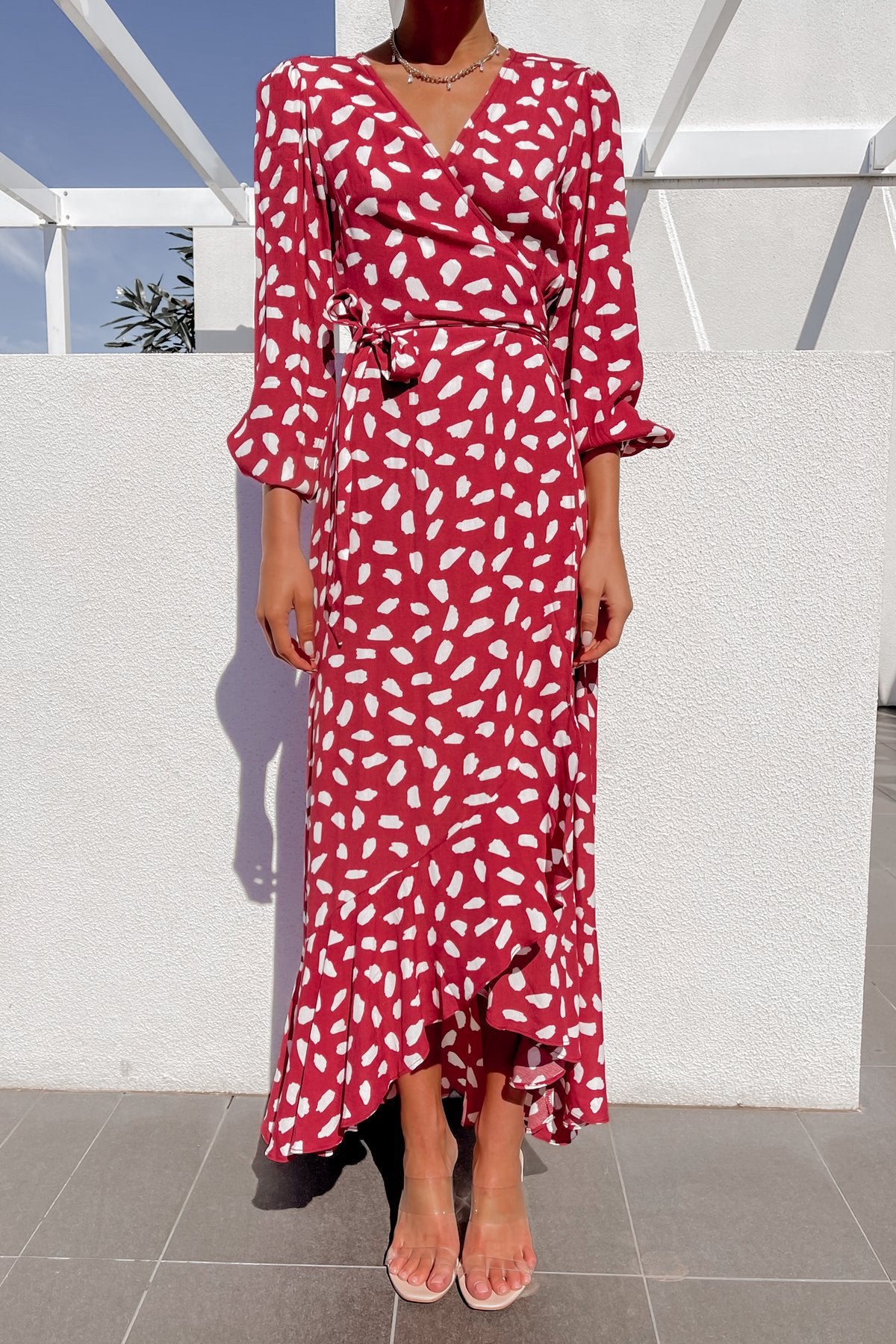 Leopard Print Long Sleeve V-neck High Waist Dress CD297