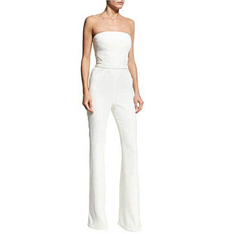 Sexy Strapless Sleeveless Jumpsuit Solid Color Pants CD658