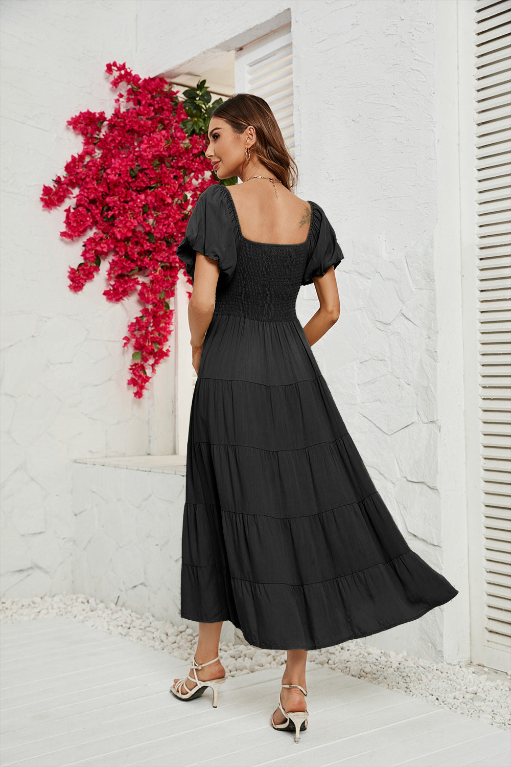 Women's High Waist Bubble Sleeve Wrap Up Dress CD551