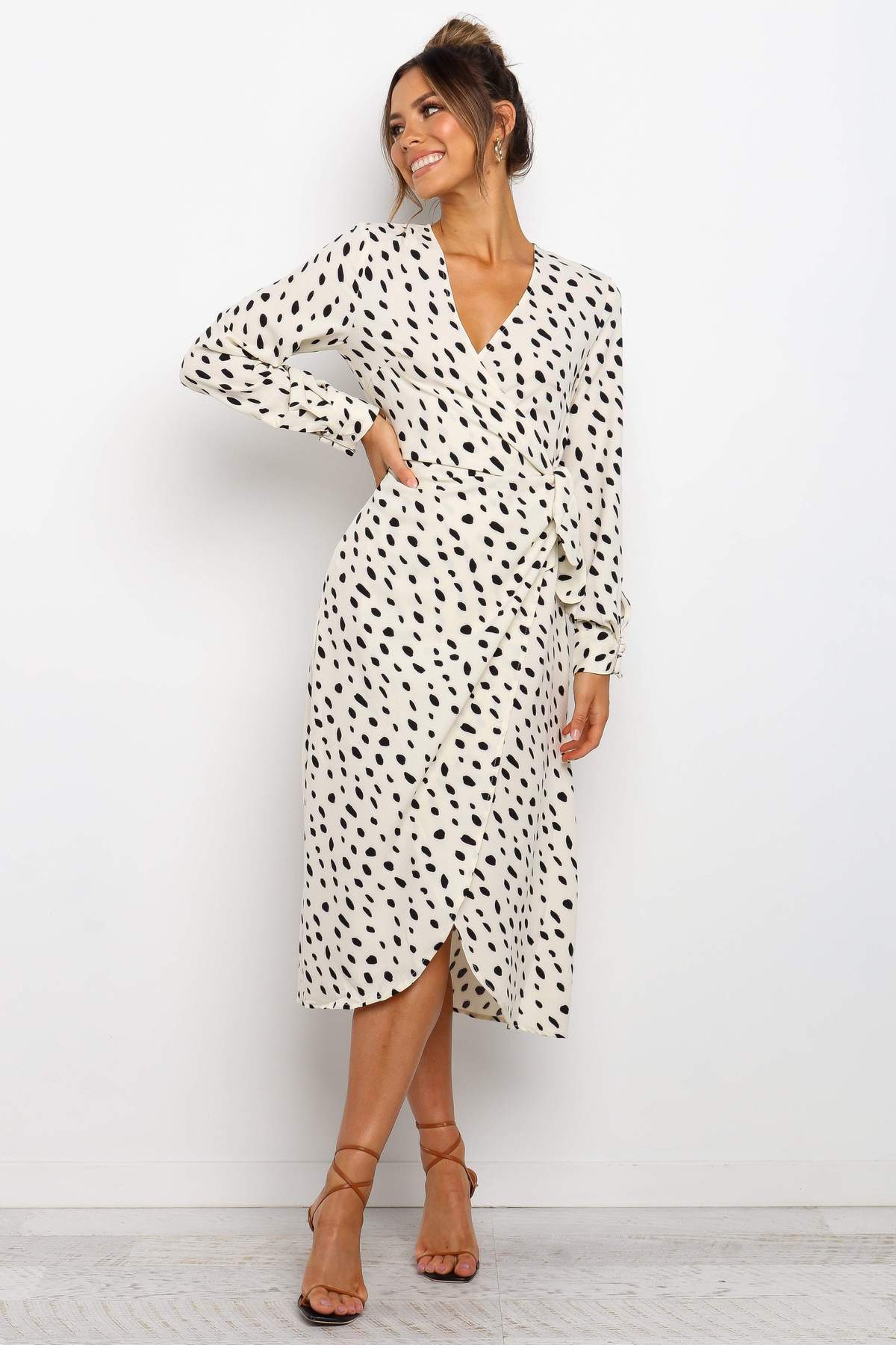 V-neck Leopard Print Long-sleeved Irregular Dress CD338