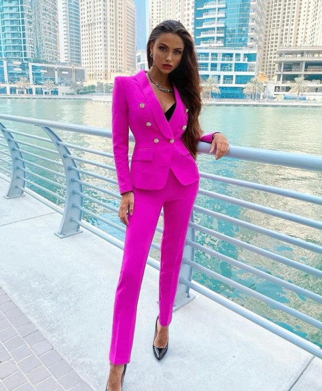 Professional Deep V-Neck Suit Jacket & Pant Sets