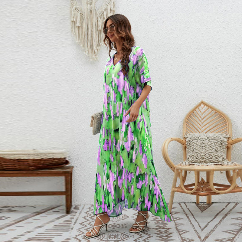 Women's Printed Loose Swing Short Sleeve Dress CD511