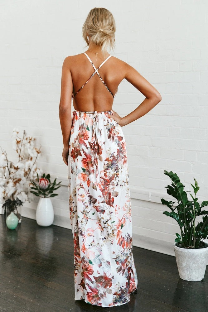 Sexy Backless Print V-neck Dress Dress CD399