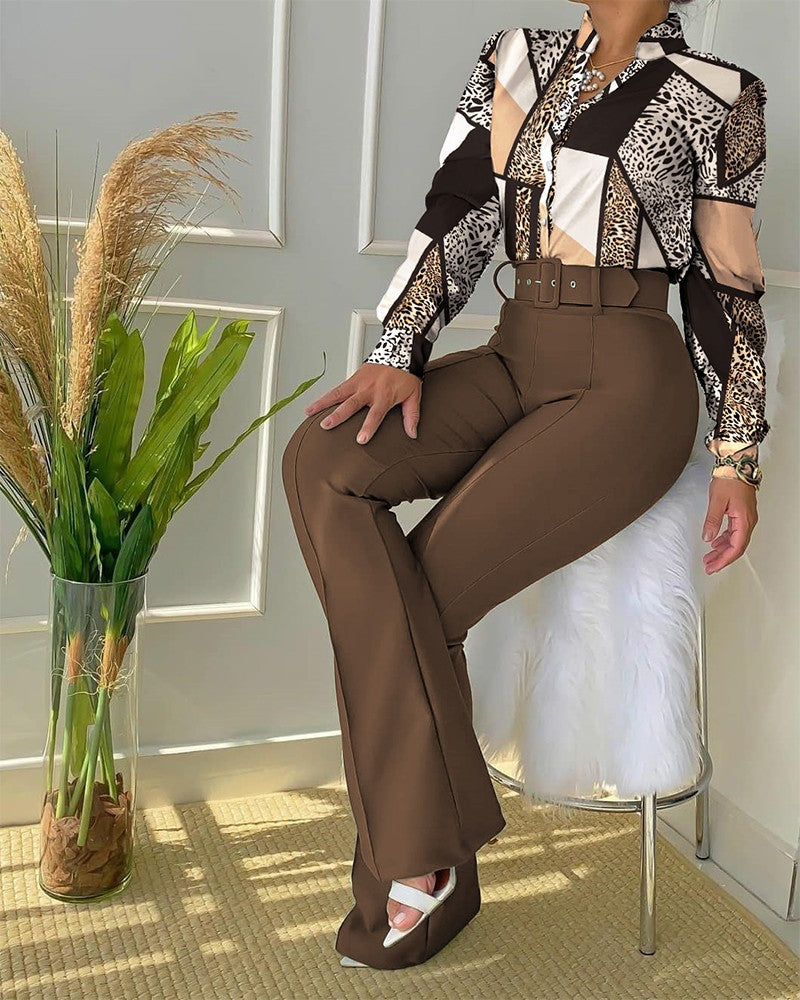 Lady's Embroidered Blouse & Pant Sets with Belt