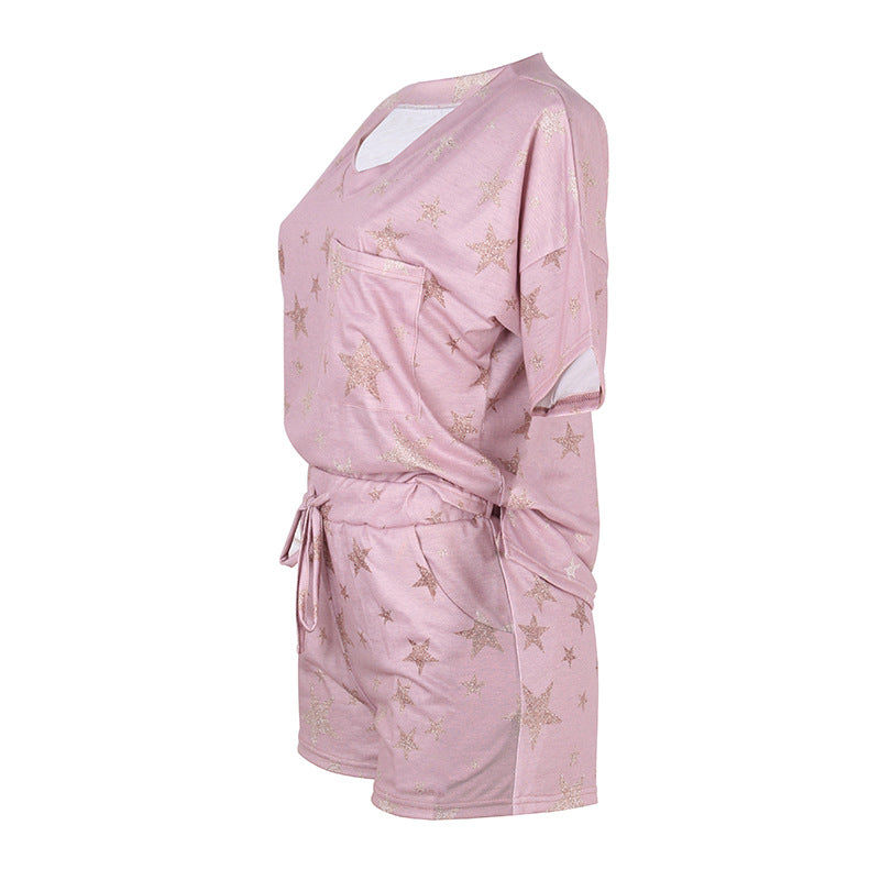 Five Pointed Star Printed Short Sleeved Home Suit for Women CD622