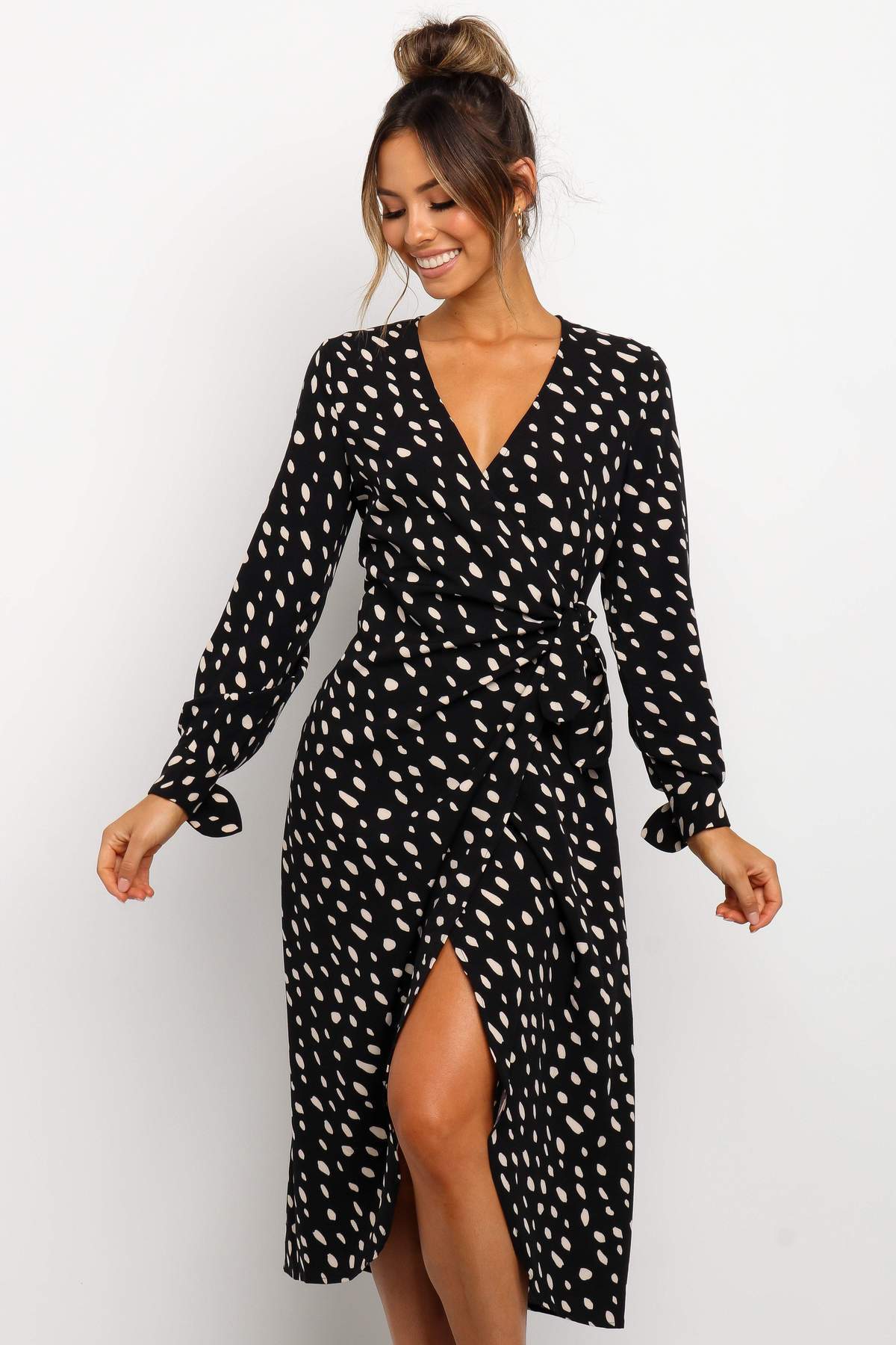 V-neck Leopard Print Long-sleeved Irregular Dress CD338