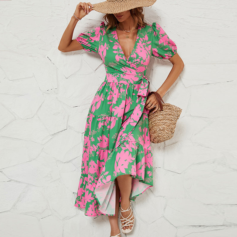 Women's Print Deep V High-rise Dress CD546