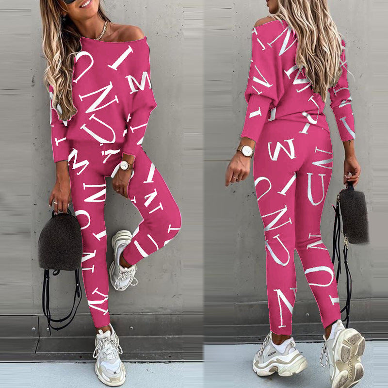 Letter Printed Long Sleeve Leisure Suit for Women CD600