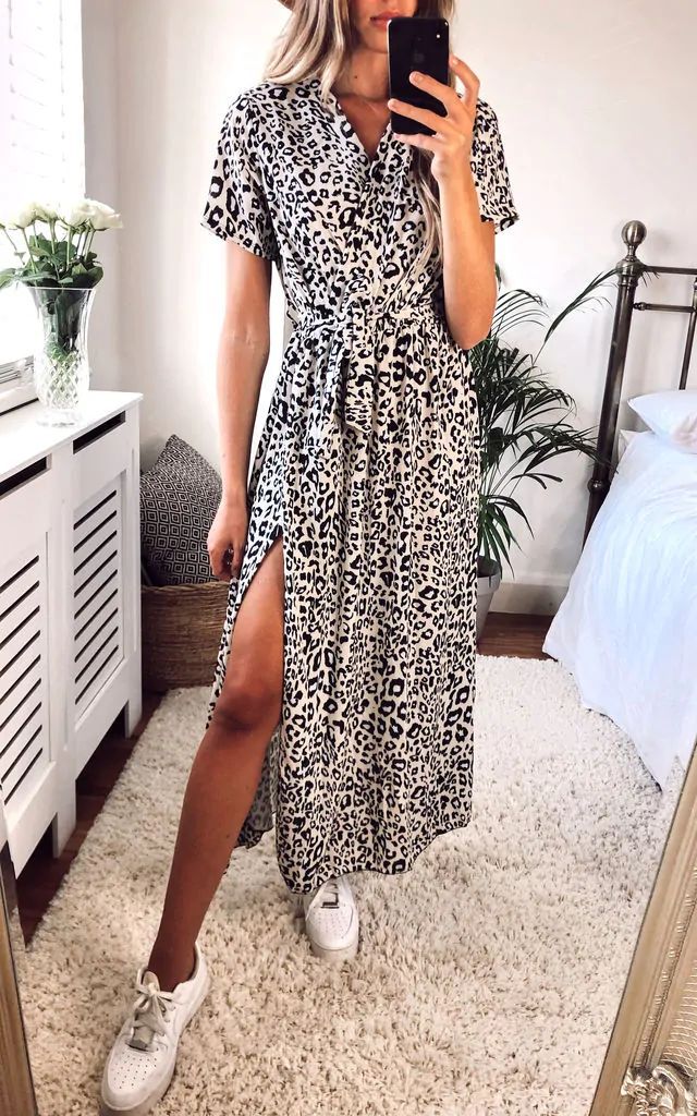 Leopard Print V-neck Short Sleeve Street Dress CD292