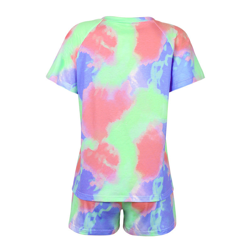 Tie-dyed Printed Short Sleeved Round Neck Suit CD625