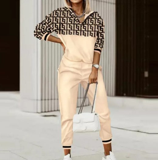 Women's Vintage Printed Hoodie & Pant Sets Black