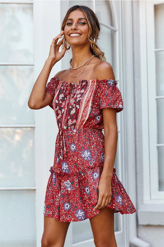 Printed Sleeveless Strapless Ruffled Dress CD361