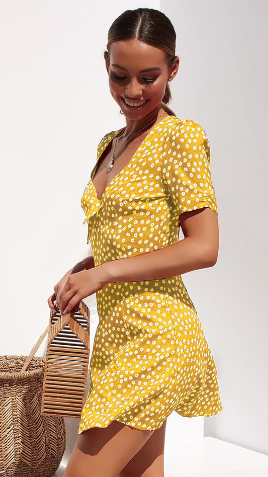 Short Sleeve V-neck Print Sexy Dress CD365