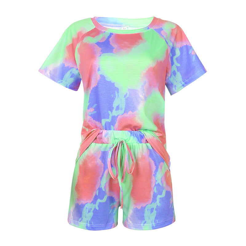Tie-dyed Printed Short Sleeved Round Neck Suit CD625