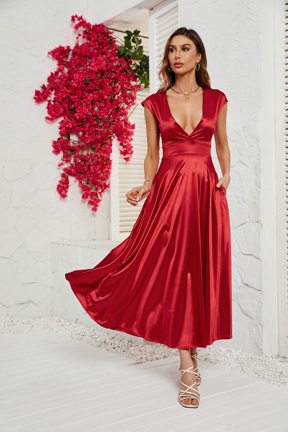 Women's V-neck Big Swing Spicy Girl Dress CD566