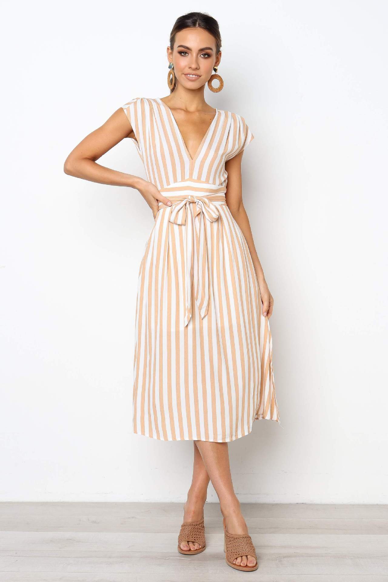 V-neck Sleeveless Striped Print Dress CD345