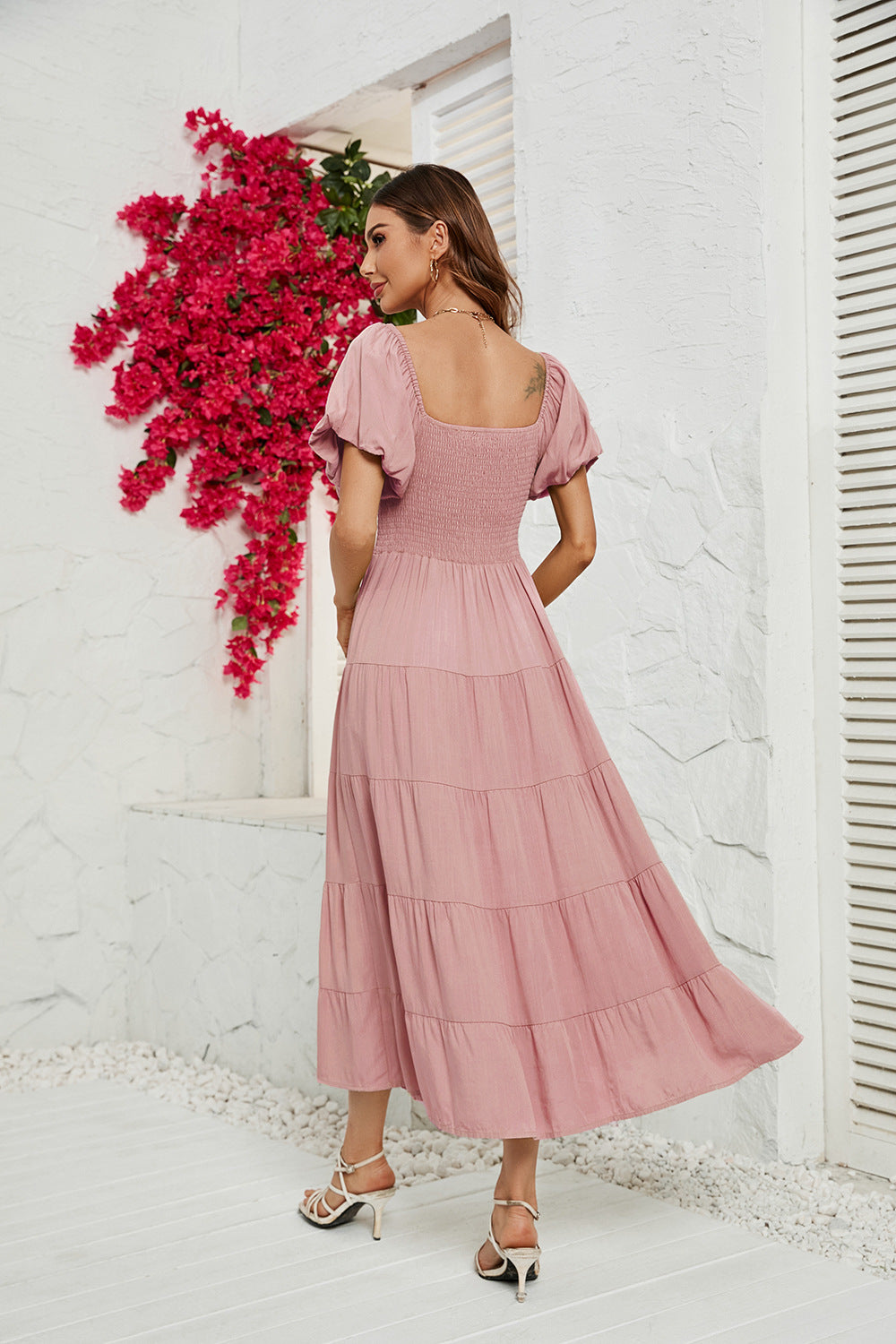 Women's High Waist Bubble Sleeve Wrap Up Dress CD551