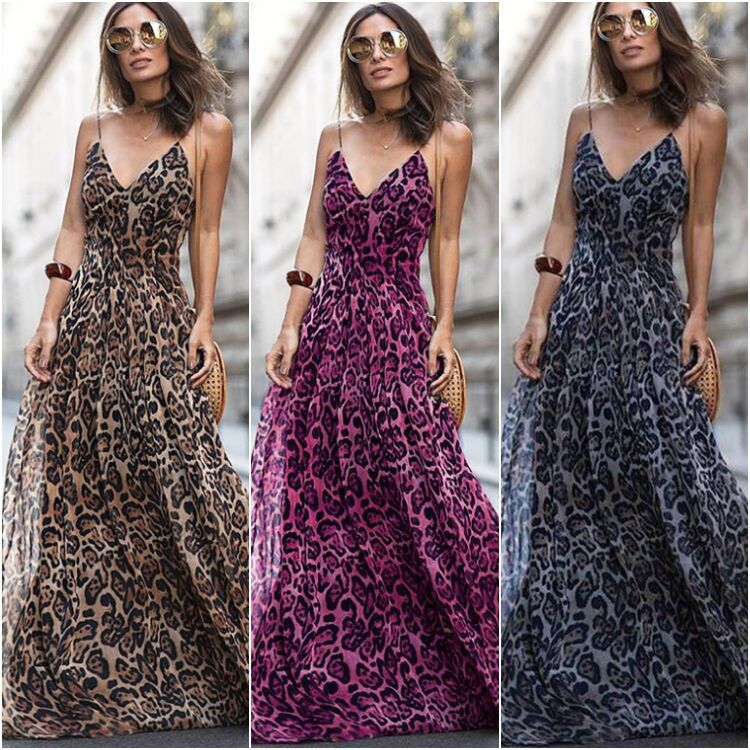 Leopard Print Strap V-neck Sexy Dress CD305