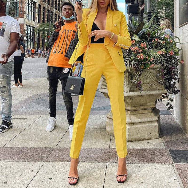 Professional Deep V-Neck Suit Jacket & Pant Sets