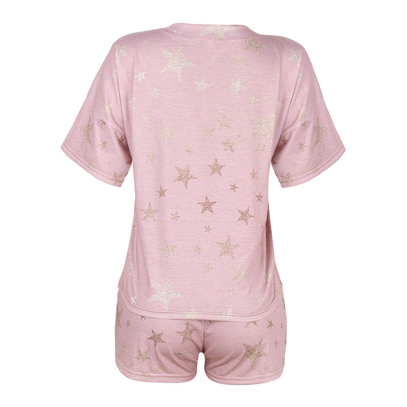 Five Pointed Star Printed Short Sleeved Home Suit for Women CD622