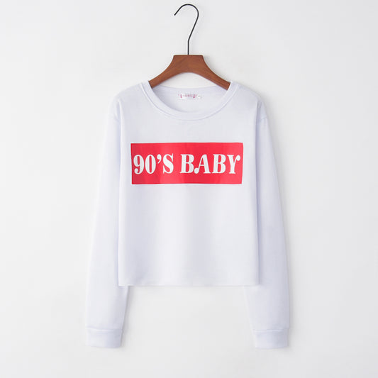 Letter Printed Long Sleeved Round Neck Sweater CD397