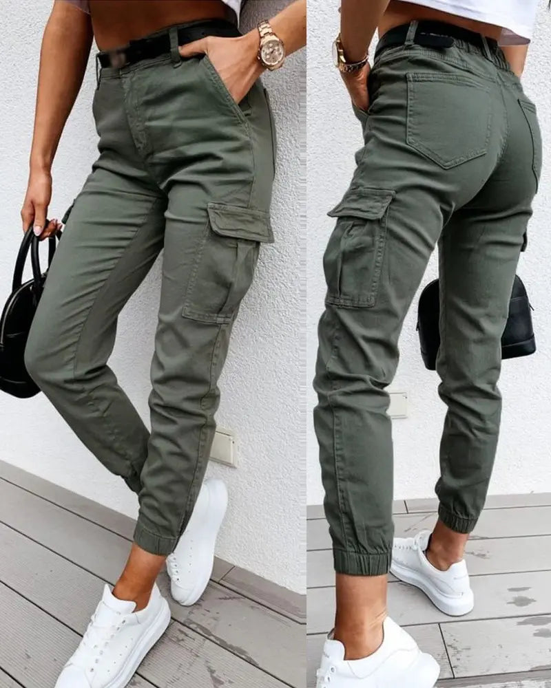 Pocket Design High Waist Cargo Pants