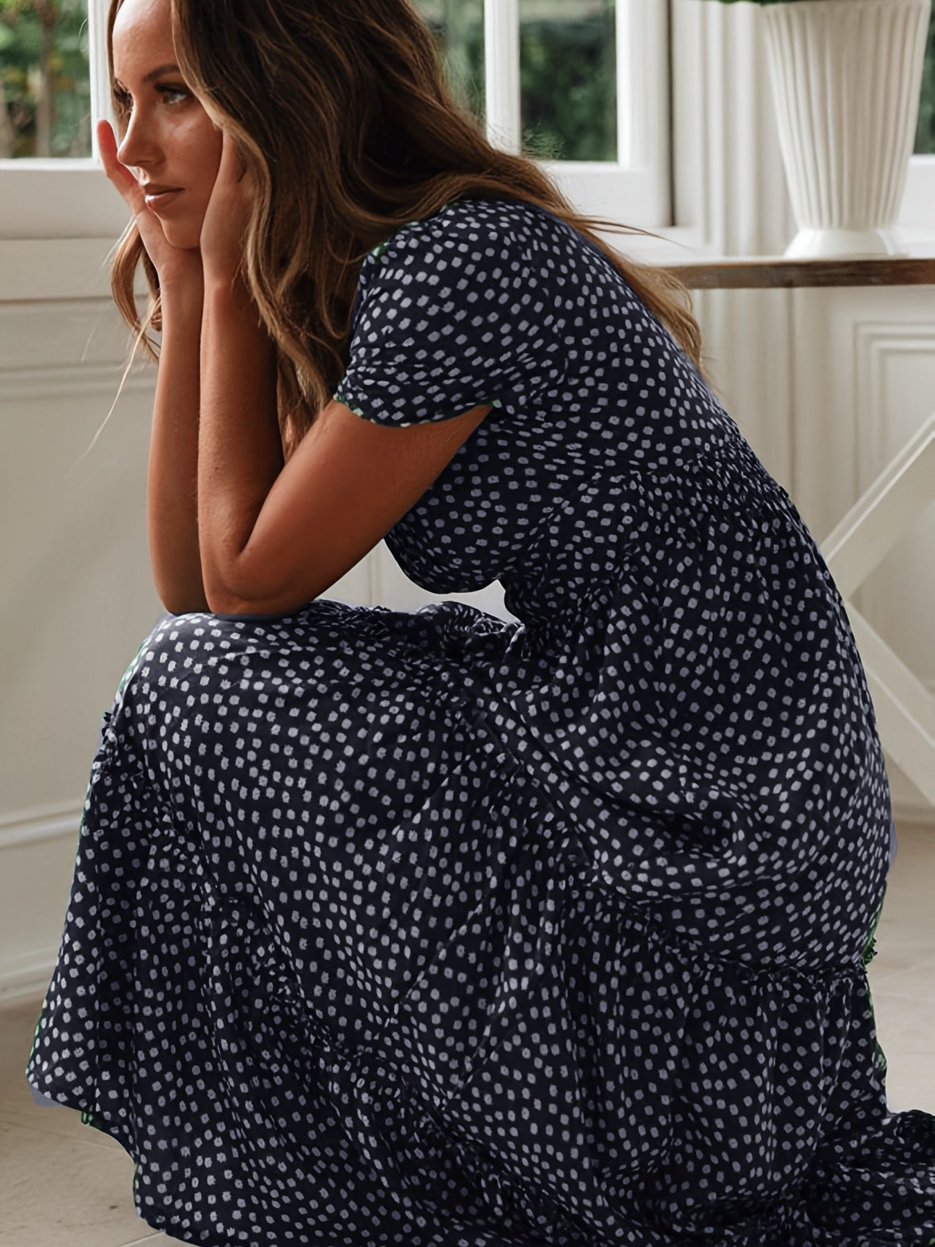 Floral Print Boho Puff Sleeve Tiered Flowy Maxi Dress CD196