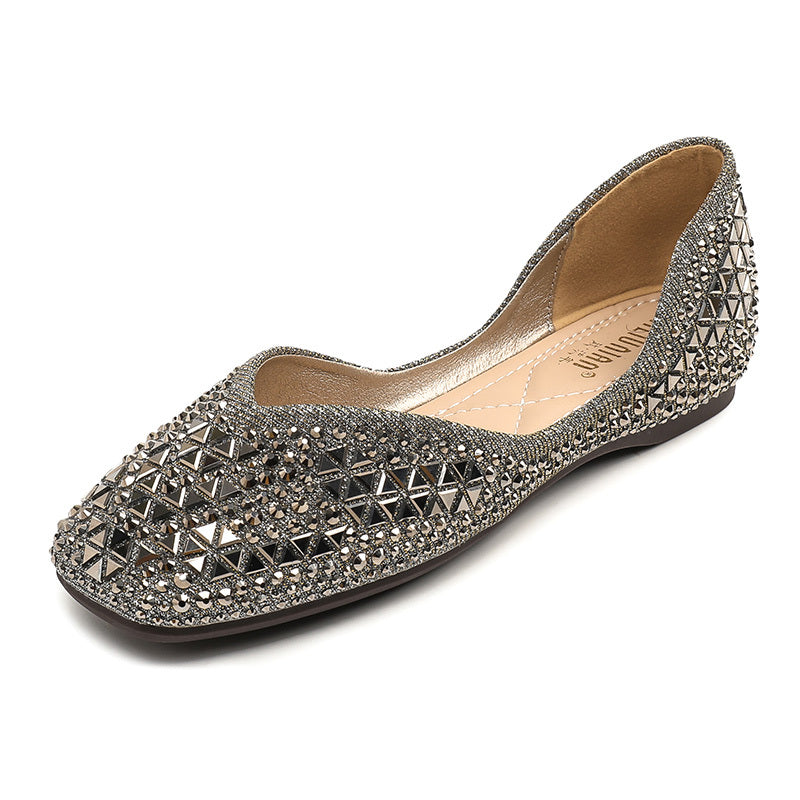 Women's Faux Rhinestone Square Toe Low Top Flats CD411