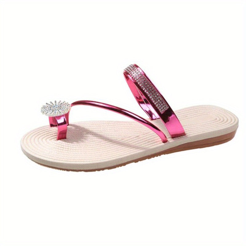 Women's Flower Rhinestone Flat Flip Flops Beach Slippers CD429