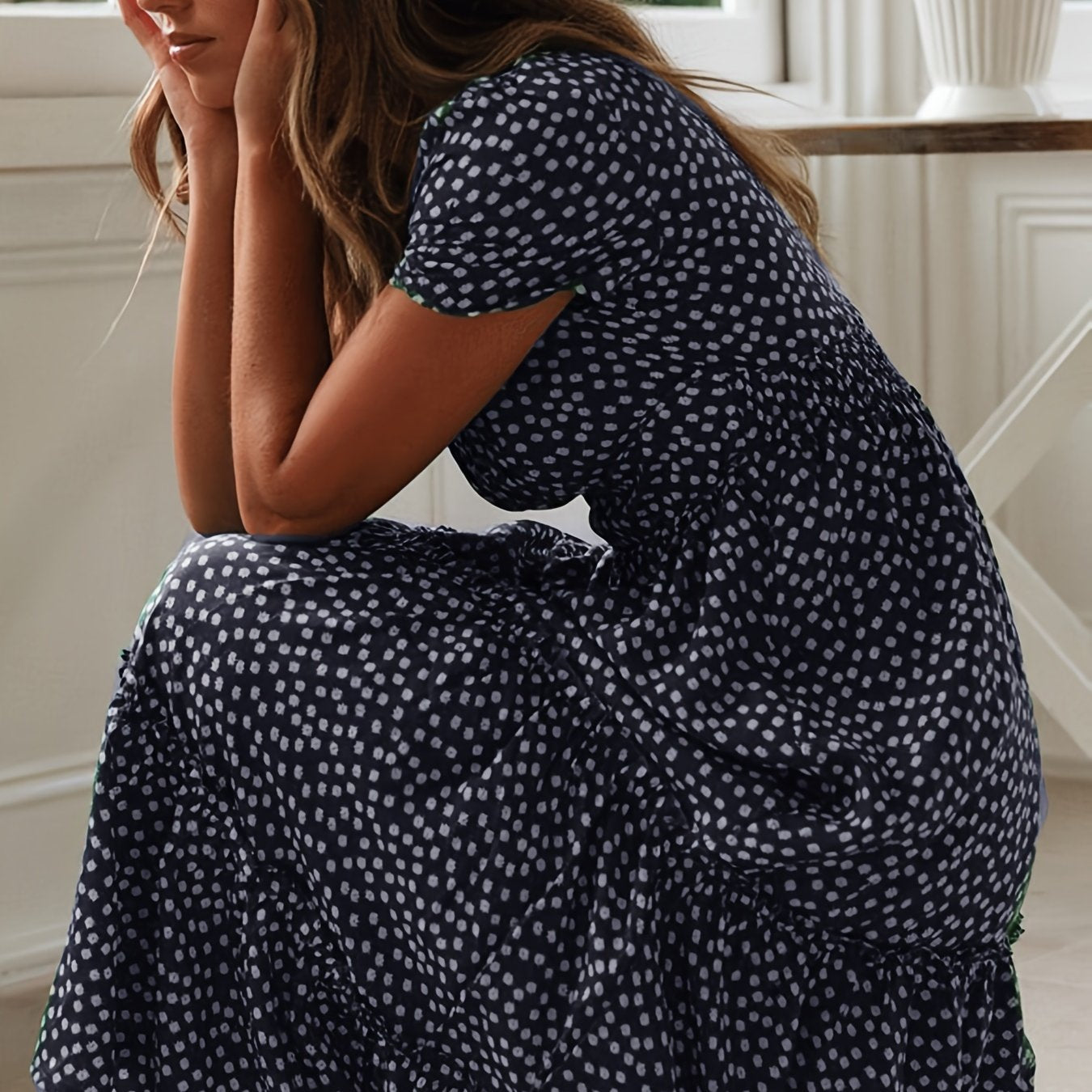 Floral Print Boho Puff Sleeve Tiered Flowy Maxi Dress CD196