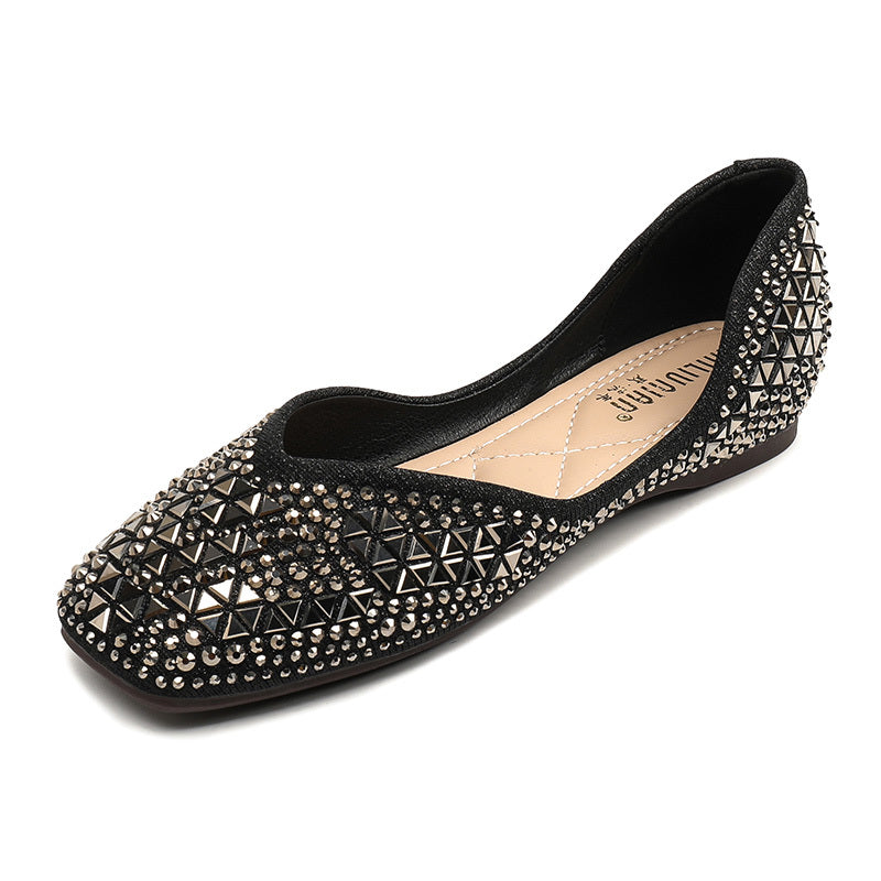 Women's Faux Rhinestone Square Toe Low Top Flats CD411