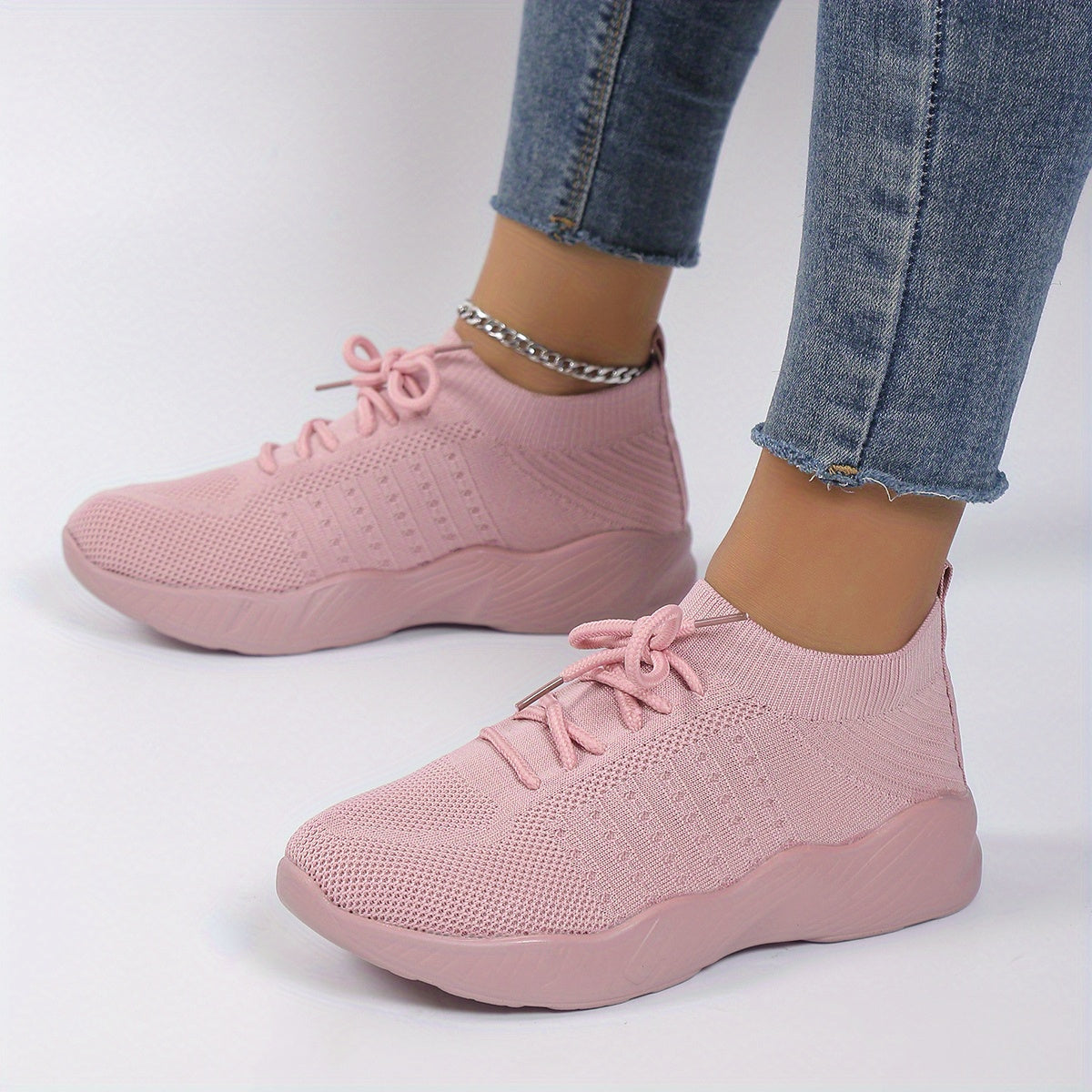 Women's Leisure Knit Lace Up Low Top Sport Sneakers CD424