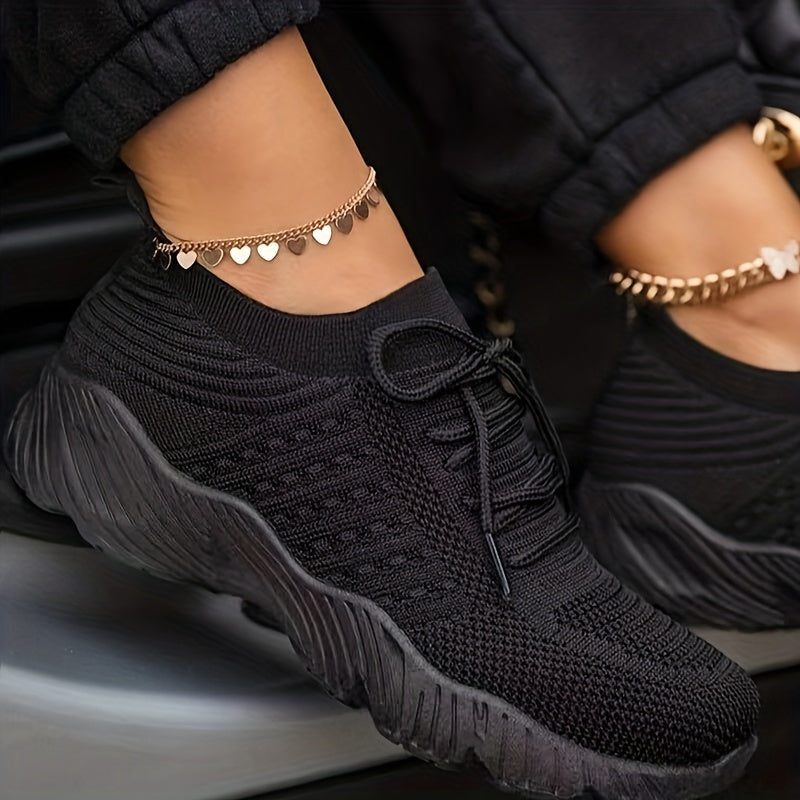 Women's Leisure Knit Lace Up Low Top Sport Sneakers CD424