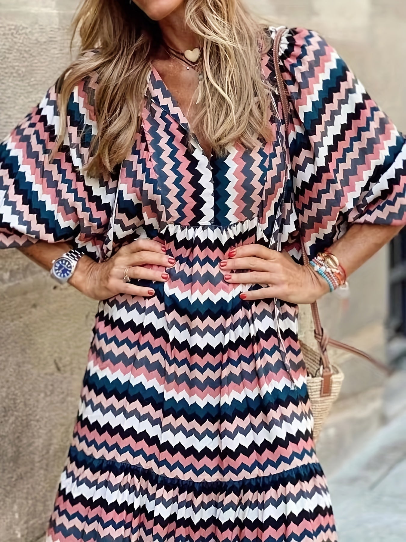 Full Printed Boho Puff Sleeve Maxi Loose Dress CD180