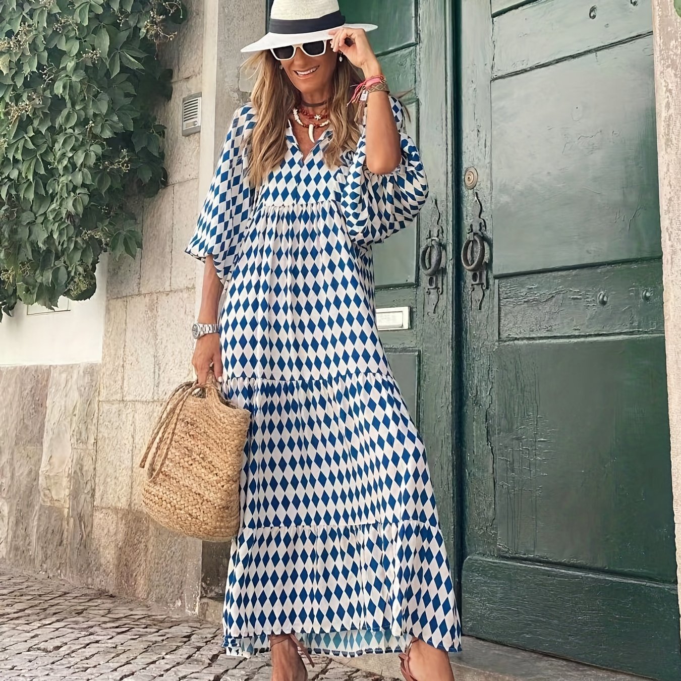 Full Printed Boho Puff Sleeve Maxi Loose Dress CD180