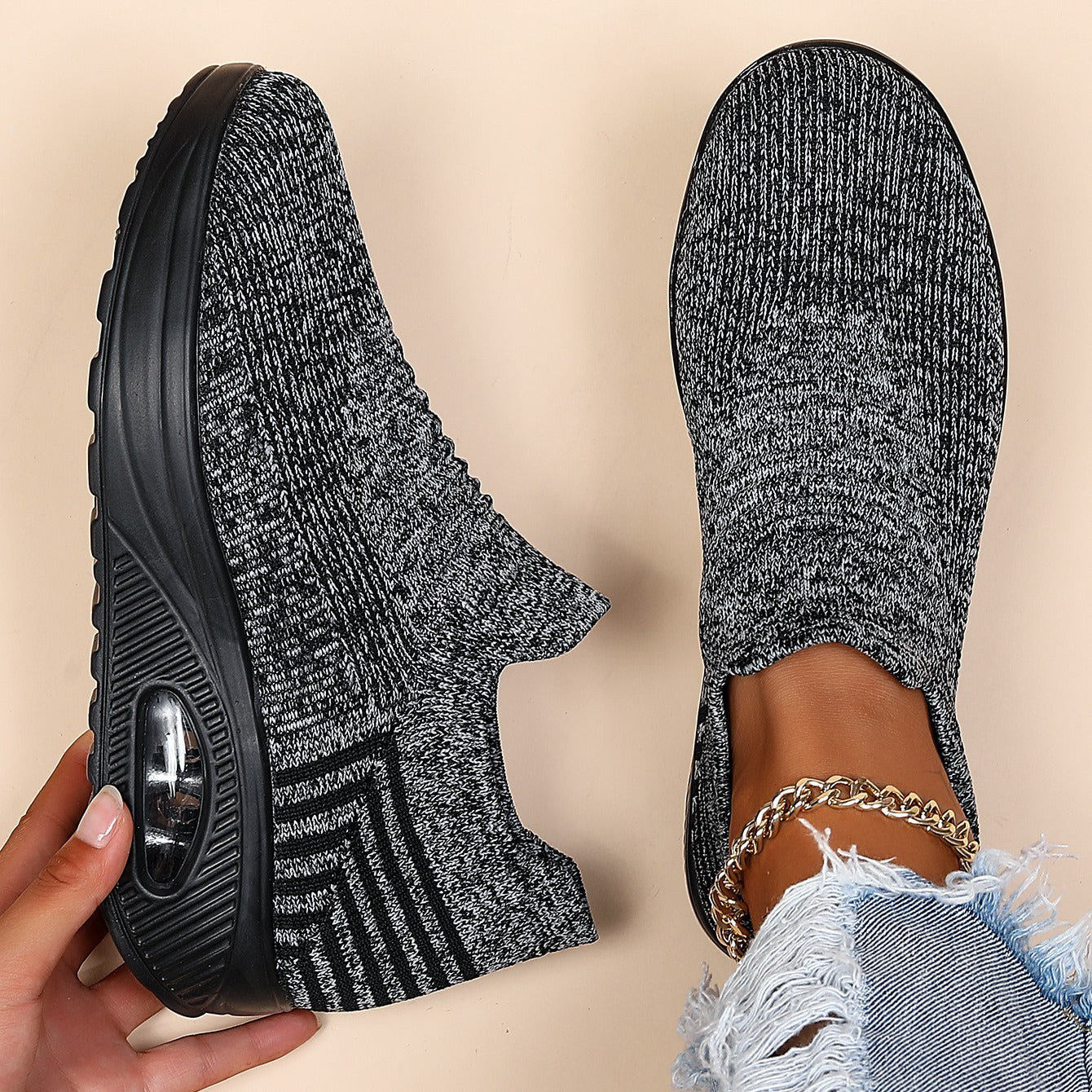 Women's Air Cushion Breathable Low Top Slip On Sneakers CD414